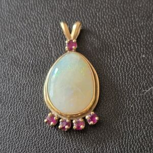 Elegant 14kt Gold Opal and Ruby Pendant
